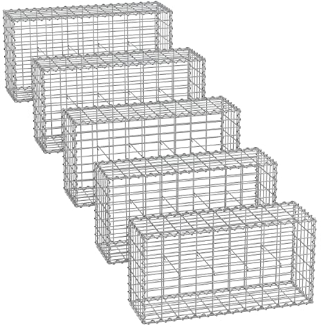 SONGMICS Gabbioni, Gabbioni Metallici con Maglia da 5 x 10 cm per Pietre, Zincato, Divisorio da Parete per Decorazioni da Giardino, 100 x 50 x 30 cm, Set di 5, Argento GGB553V1