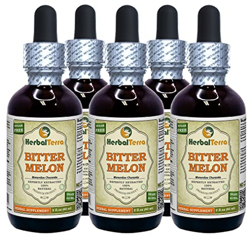 Bitter Melon (Momordica Charantia) Tincture, Dried Fruit Liquid Extract (Brand Name: HerbalTerra) 5x2 fl.oz (5x60 ml)