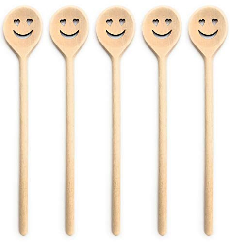 Balna 5 Stück Kochlöffel Holz Holzkochlöffel mit Gesicht Herz Augen Smiley Set Küchenutensilien Küchenhelfer