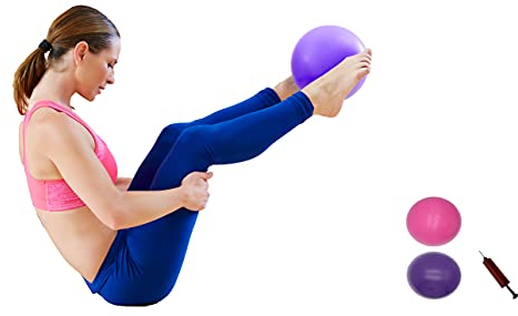 X&W 20,3 cm Gymnastikball, kleiner Mini-Yoga-Ball, Pilates-Ball, mit Nadelpumpe, Core Ball, Barre, Workout, Anti-Burst,3 Ball für Stabilität, Physiotherapie, Fitness, Pink + Violett, 2 Stück