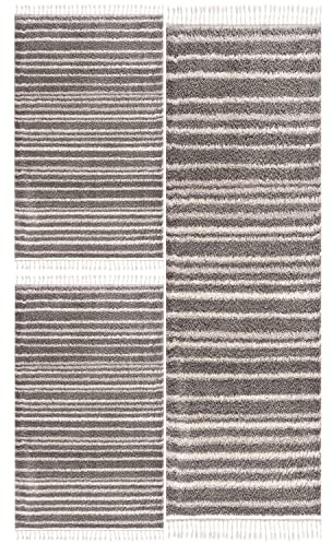 carpet city Bettumrandung Schlafzimmer - Hochflor Teppich-Läufer 70x140cm/ 70x230cm in Grau - Teppiche im Ethno-Design