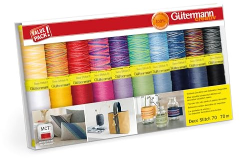 Gütermann Deco Stitch Nähfaden Set 20 x 70 m Polyestergarn für Ziernähte