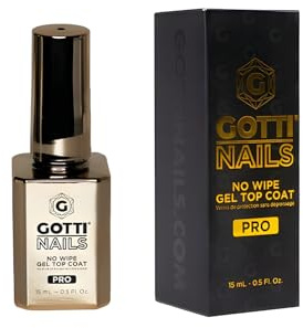 Gotti Nails No Wipe Gel Top Coat, High Gloss Shine, Non-Yellowing & Stain Resistant, Clear UV/LED finish