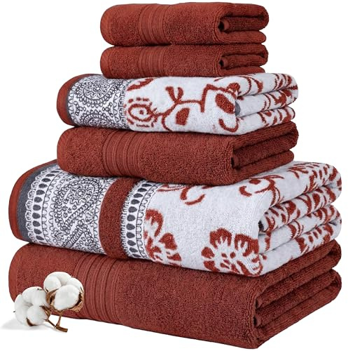 Modern Threads 6-teiliges Set, 2 Badetücher, 2 Handtücher, 2 Waschlappen, garngefärbtes Jacquard/einfarbiges Handtuch-Set, Ophelia Clay