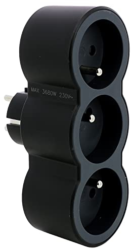 LEGRAND - Enchufe multitoma Triplite – 3 Tomas Frontales con Tierra – Posicionamiento Horizontal – Seguridad Infantil integrada – Negro y Gris Oscuro