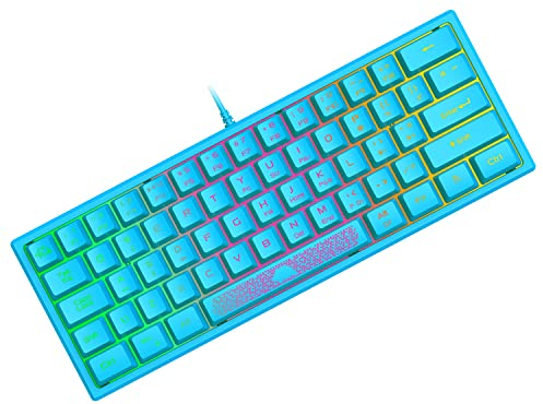 Tastiera da Gioco Portatile Cablata al 60%, Retroilluminata 7 RGB, Layout QWERTY Tastiera a Membrana con Sensazione Meccanica con 19 Tasti Anti-ghosting Mini Compact 62 Tasti, per PC Mac/Blu