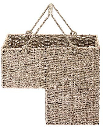 Villacera 14-Inch Wicker Stair Case Basket with Handles | Handmade Woven Seagrass in Natural Color