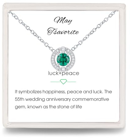 Qings Collana con Pietra Portafortuna Donna: Argento Sterling 925 12 Mesi Birthstone Collane Collana con Rotonda Pendente Collana, Regali di Gioielleria di Compleanno per Ragazze