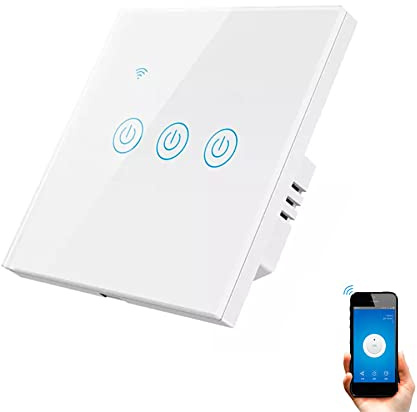Interruptor WiFi Táctil Inteligente de Pared compatible con Alexa, Google Home y Smart Life, iOS y Android, Programable, No Necesita Neutro – Smartfy (Triple)