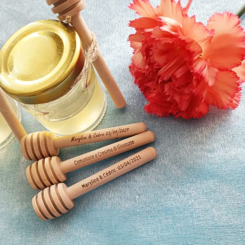 Honey Dipper Sticks, Personalized Name Mini Wooden Honeycomb Stick, Small Honey Spoons Stirer Stick for Honey Jar Dosing Drizzle Honey and Wedding Favors Gift (20p, 8cm/3.1in)