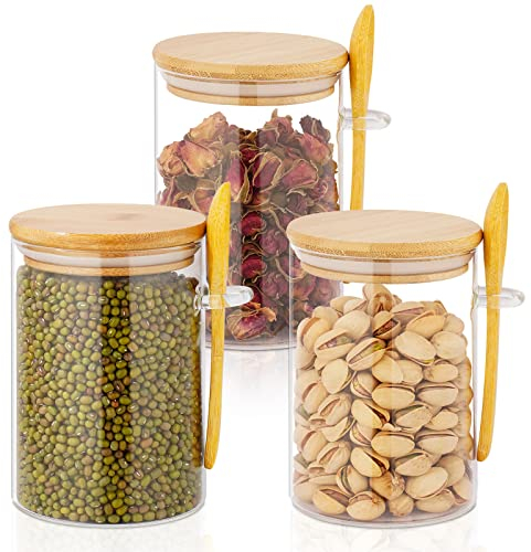 JIIKOOAI Vorratsbehälter mit Luftdichtem Deckel und Löffel, 18Oz/530ML Kaffeekanister Glas Luftdichtes Glas, Glasbehälter für Mehl/Tee/Zucker/Gewürz-Set von 3