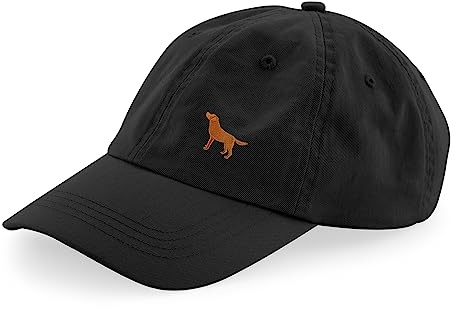 THE HOUSE OF DOG: Chocolate Labrador Retriever Owner Gift. 100% Washed Chino Cotton Embroidered 6 Panel Unstructured Baseball Cap.