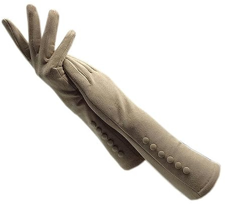 WILsem guanti invernali da donna in pelle scamosciata braccio scamosciato spesso nero grigio beige blu scuro marrone chiaro lungo 35 cm