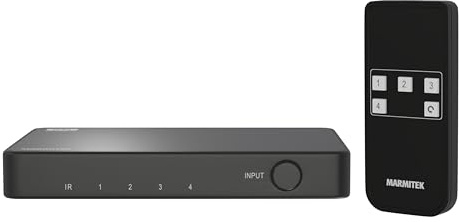Marmitek Connect 740 - Switch HDMI 8K - 4K120 Gaming - 4 entradas 1 Salida | Conmutador HDMI 2.1, 4 entradas 1 salida para gaming 4K120, 48 Gbit/s, VRR, ALLM, QMS, QFT, cambio automático y mando