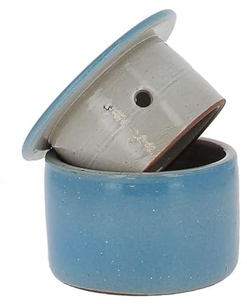 Beurrier à eau rond bleu claire en grès de Noron Poterie Turgis 210g - Beurre plus tendre et mieux conservé - Produits-Normandie