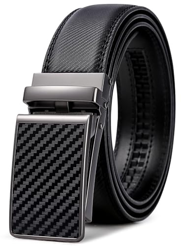 Frentree Gürtel Herren Carbon, Automatik Ledergürtel mit Ratsche, 35mm Echtleder Riemen ohne Löcher mit Automatikschnalle, Leder Gürtel Kürzbar