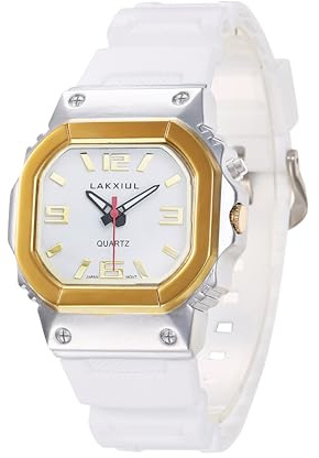 LAKXIUL Reloj de voz en inglés para ciegos, personas con discapacidad visual o ancianos, caja de dos colores, correa blanca