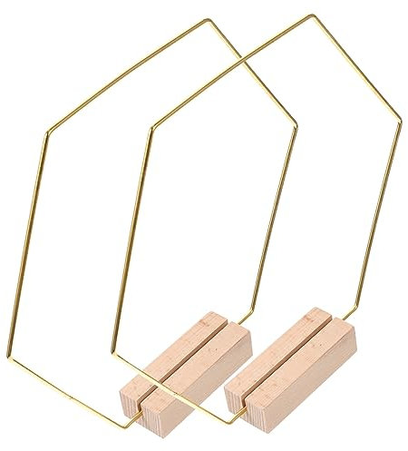 Cabilock Sechseckiger Metallkranz mit Sockel 2 Satz Goldener Metallring mit Holzsockel Selbstgemacht Hochzeitstischdekoration Rustikale Girlande Ornament für Feier Bastelarbeiten Tischdeko