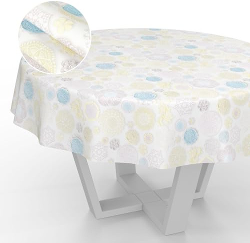 Wachstuch-Tischdecke Tischdecke abwaschbar Wachstuch Garten-Tischdecke Outdoor Indoor Rund 140cm Schnittkante Spitzen