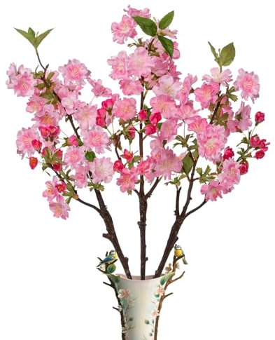 Xinlon 3 Pièces Branches de Cerisier artificielles Rose 49 cm Bouquet de Fleurs Artificielles Branche Decorative Bois, Fleurs Artificielles Plantes pour Printemps Décoration d'intérieur Mariage Fête