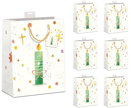 PremiumLine Geschenktüten für religiöse Anlässe 6 Stück edle Geschenktaschen DIN A5 Tragetasche Medium Geschenkbeutel für christliche Kirchengeschenke Kommunion Konfirmation Hochzeit Taufe