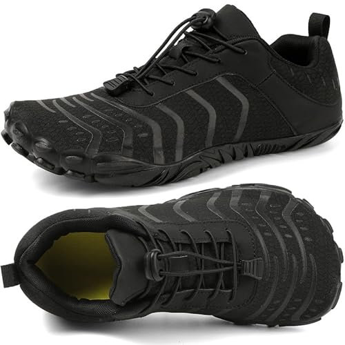 Barfußschuhe Herren Damen Breite Barfussschuhe Traillaufschuhe Weit Five Finger Zehenschuhe Minimalistische Zero-Drop Sohlen Wanderschuhe Fitnessschuhe Komfort Leicht Laufschuhe Unisex(Schwarz 43EU)