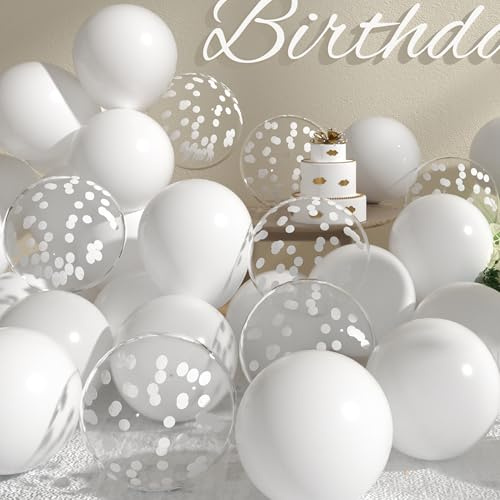 SUWEN Weiße Luftballons und Konfetti-Luftballons Set 47 Stück Latex Helium Weiße Luftballons für Geburtstags- und Jubiläumsfeier Dekorationen