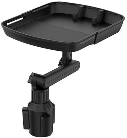 Sarini Getränkehalter-Tabletttisch,Getränkehalter-Tablett fürs Auto,360° drehbar,verstellbar,dehnbar,rutschfest,Autotablett zum Essen,tragbares Zubehör für den Auto-Innenraum-Organizer (schwarz)