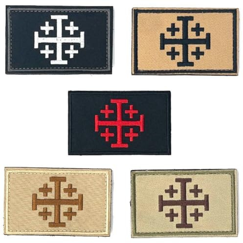 Zghhc 5 st Jerusalem Cross Knights templar flaggor kors militär lapp krok och ögla fästanordning baktillbehör för jackor hattar ryggsäckar