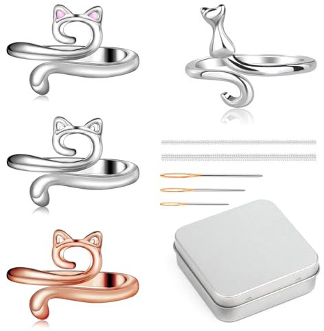 Deudy Häkelringe, Verstellbare Häkelringe Finger, Crochet Strickfingerhut Fadenführer Ring mit Stopfnadel, Metall Verstellbare Crochet Strickschlaufe für DIY Strickhandwerk