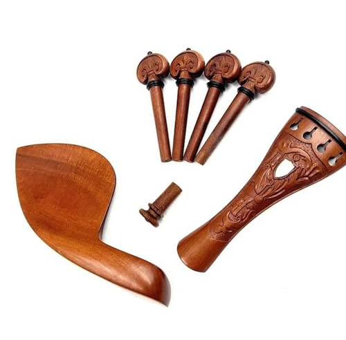 Violine Teile Geschnitzte Muster Jujube-Holz Violinteile Saitenhalter Stimmwirbel Stachel Kinnhalter(Style 2)