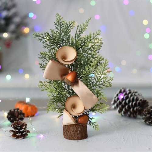 Mini Weihnachtsbaum, Weihnachten Deko, 25cm Kleiner Weihnachtsbaum Mini Tannenbaum, Weihnachtsbaum Holz, Tisch Weihnachtsbaum Klein KüNstlich GeschmüCkt Mit Rotem Baum-Schmuck Im Topf (#B)
