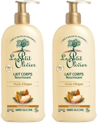LE PETIT OLIVIER - Lait Corps Nourrissant - Huile d'Argan - Adoucit, Régénère & Nourrit - Peaux Sèches - 96% D'Origine Naturelle - Sans Silicone - Fabriqué en France - 250 ml (Lot de 2)