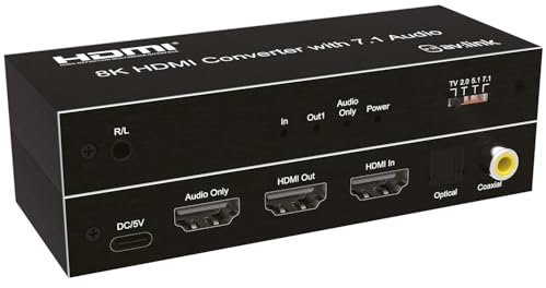 AV:Link 8K HDMI Audio Extractor | ARC to Optical, Toslink, Coaxial, Stereo Jack | Supports Dolby Atmos, VRR, HDR10 | HDMI Splitter for Gaming, Fire Stick, Chromecast, Xbox, PS | 8K@60Hz & 40Gbps