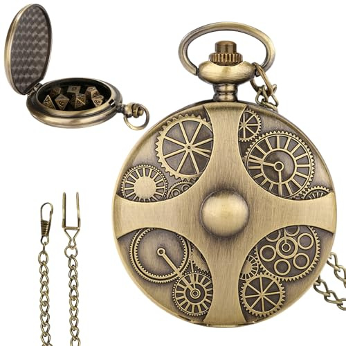 TenaLucy Mini DND-tärningar, minitärningssats DND mini tärningssats, DND, steampunk-fickurskal, med 7 kugghjul, metall D och D-tärningar, rollspel (koppar)