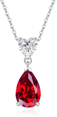FANCIME Teardrop Ruby Pendant Necklace for Women, 925 Sterling Silver July Birthstone Necklace, Birthday Mother's Day Christmas Jewellery Gifts for Women Wife Mom