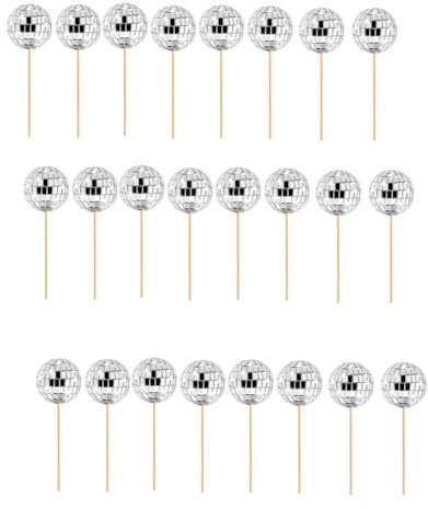 Sxmrmnx 24 PCS Disco Ball Cupcake Toppers Disco Ball Cupcake Picks Reflective Mirror Ball Cake Toppers Disco Decorations Easy to Use Silver