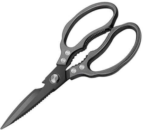 CGBE Kitchen Scissors Heavy Duty, Dishwasher Safe Kitchen Scissors, Multi-Purpose Kitchen Shears for Food, Non Slip Stainless Steel Sharp Cooking Scissors (All Black)