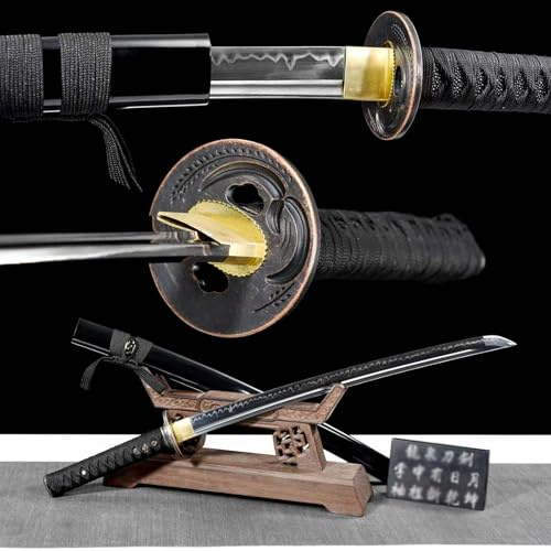 78cm handgefertigt Wakizashi,Klinge aus T10-Stahl mit Hand fired Welliges Muster,Scheide aus Massivholz mit Lackierung,echtes Katana-Schwert für Theateraufführungen,Kampfsporttraining,feine Dekoration