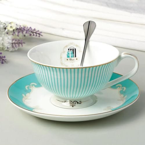 KKRANG Set di Tazze da caffè Blu Europee, piattini, Porcellana Inglese, tè del pomeriggio, Tazze da tè in Porcellana, Regalo per Feste a casa