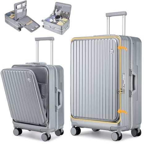 Sea choice 2 Piece Luggage Set 20/28 Front Opening Luggage PC Hard Shell Suitcase Top Opening Luggage Suitcase with USB Port Cupholder TSA Lock 4 Wheels