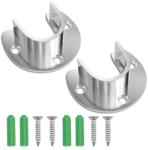 2 Pcs Flange Rod Holder, Stainless Steel Heavy Duty Closet Rod End Supports 28 mm Adjustable U Shaped Flange Holde for Wardrobe Shower Curtain
