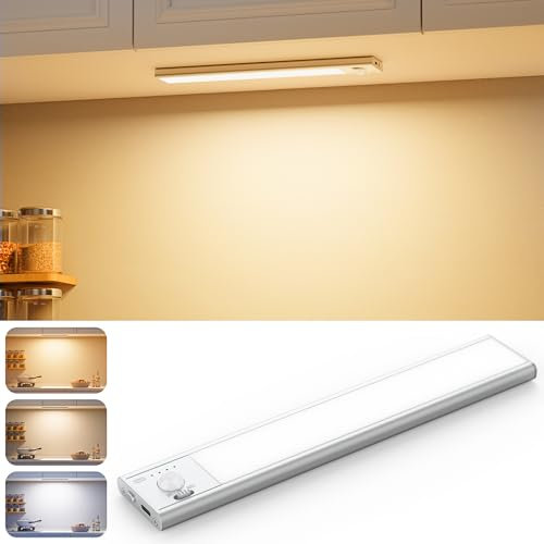 BKXCHA Luce LED Sottopensile Cucina Con Sensore Di Movimento, 22 cm Ricaricabile Striscia LED A Batteria, Illuminazione Led Per Camera Da Letto, Armadietto - Luce Per Armadio, Scale, Pensile