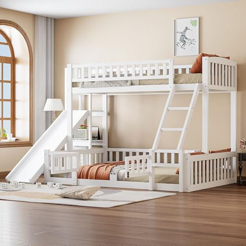 Letto a castello 90x200 cm e 140x200 cm letto a soppalco con ringhiera scivolo gradini diversi ripiani anta estraibile letti matrimoniale legno pino letto a terra per gli ospiti bianco 140x200