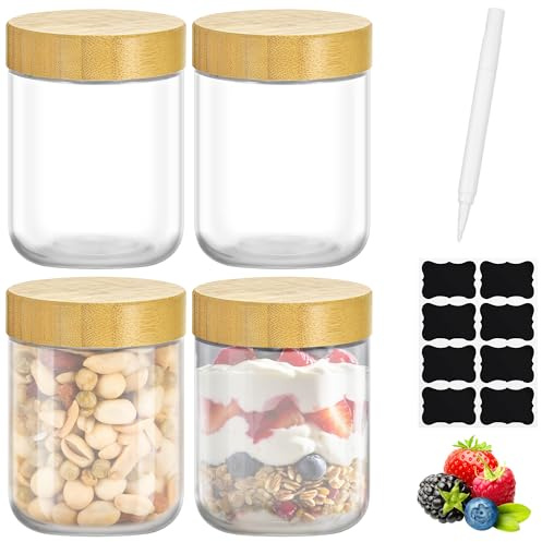 TranRantic 4 Pack Overnight Oats Glass Jars with Airtight Screw Lids, 16OZ Meal Prep Glass Container for Cereal, Yogurt, Jam, Salad Dressing & Food Storage, BPA-Free