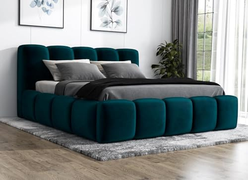 A&J MöbelLand Polsterbett 180x200 mit Bettkasten und Lattenrost – Sonic, Bett mit Matratze und Stauraum in Grün