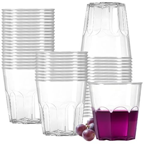 WZHHDM 50PCS 200ml Acrylic Plastic Tumblers, Reusable Clear Plastic Cups | Reusable Acrylic Tumblers Unbreakable Drinking Party Glasses for Juice Whiskey Wine BBQ Picnic(Transparent)