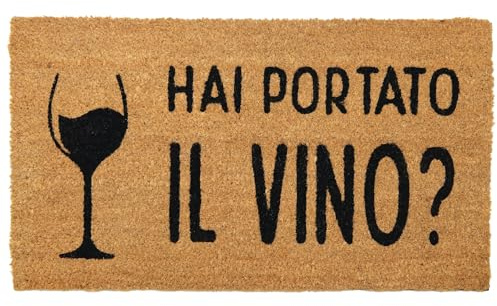 Comart - Zerbino Gag in Cocco - 40x70 cm - Tappetino Simpatico con Scritte Divertenti - per Ingresso Esterno e Interno - Fondo Antiscivolo - Pulizia Facile - Arredo e Regali Casa - Hai il Vino