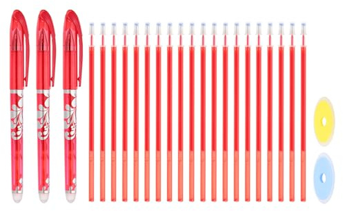 PATIKIL 3Pack Erasable Gel Pens with 20 Refills & 2 Erasers, 0.5mm Heat Erasable Pens for Fabric Red Ink Fabric Markers for Sewing Quilting Planner Writing