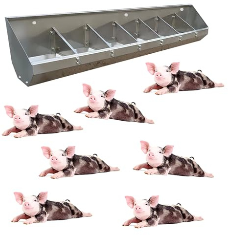 Futtertrog Für Vieh Edelstahl-Futtertrog für Schweine mit 5, 6, 8 und 10 Ferkeln, tragbares Futter- und Tränkezubehör für Nutztiere, Futtertrog für Terrassenschuppen, Gehege, Weideschweine(1.2m/3.9ft